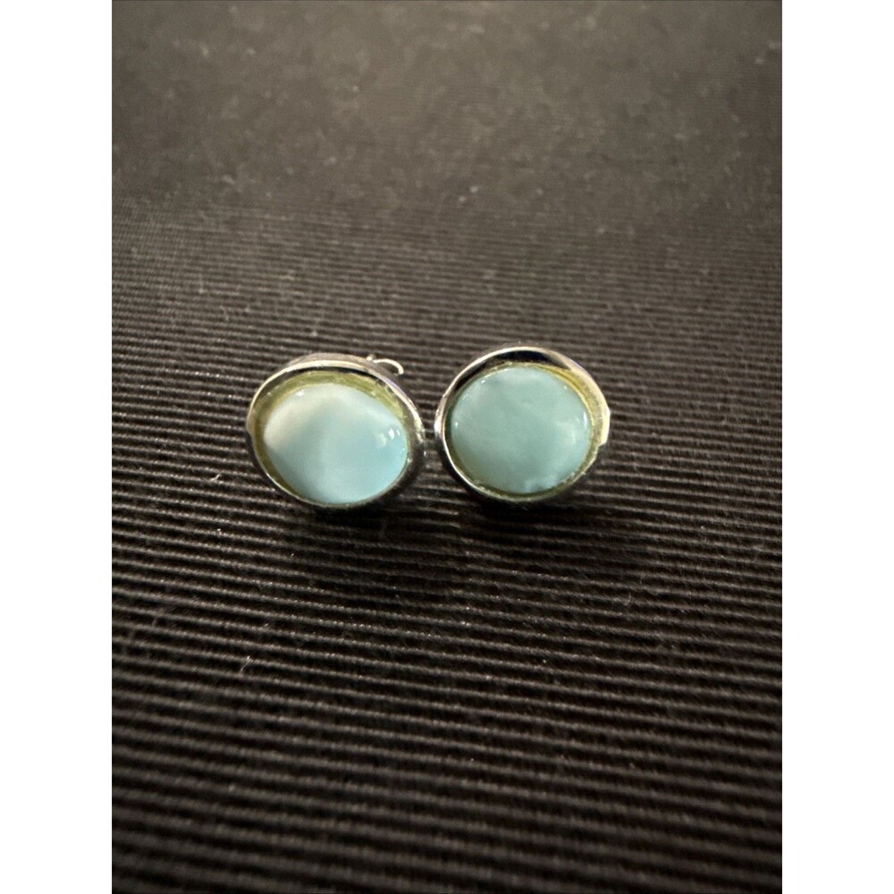 Vintage .925 Silver Larimar Cabochon Stud Earrings Dainty